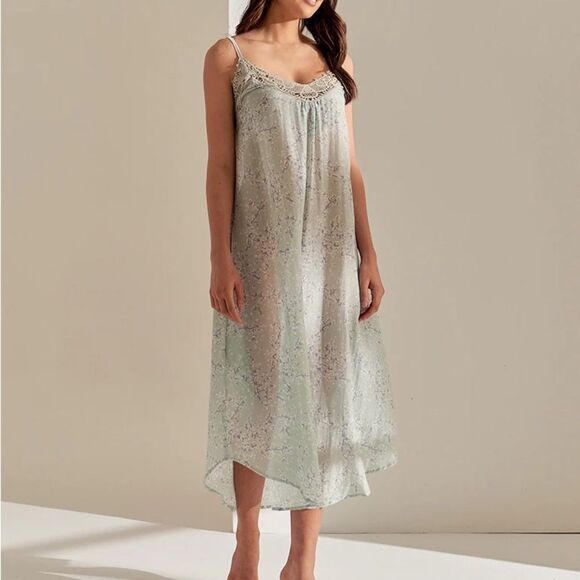 Papinelle NWT Cotton Silk Cheri Blossom Lace Front Maxi Nightgown XL - Picture 4 of 14